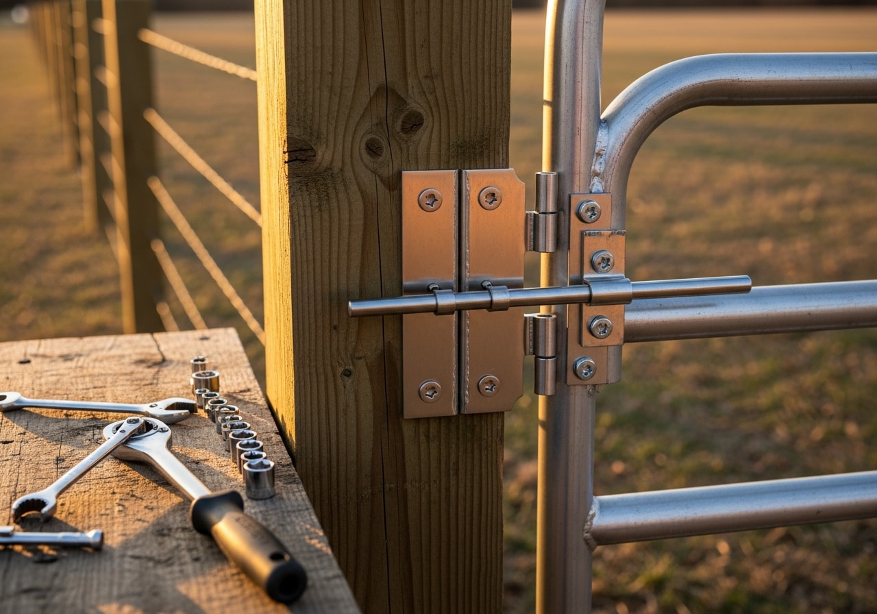 Metal gate hardware repair and upgrade completed on residential property in Clarksville